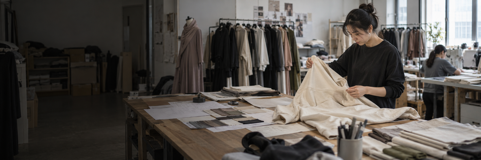 DESIGN & DEVELOPMENTFROM IDEA TO PRODUCTION-READY SAMPLENew to clothing production? We help clarify fabrics, fit, construction and the steps needed before bulk manufacturing.FABRIC SOURCING · PATTERN MAKING · SAMPLE DEVELOPMENT